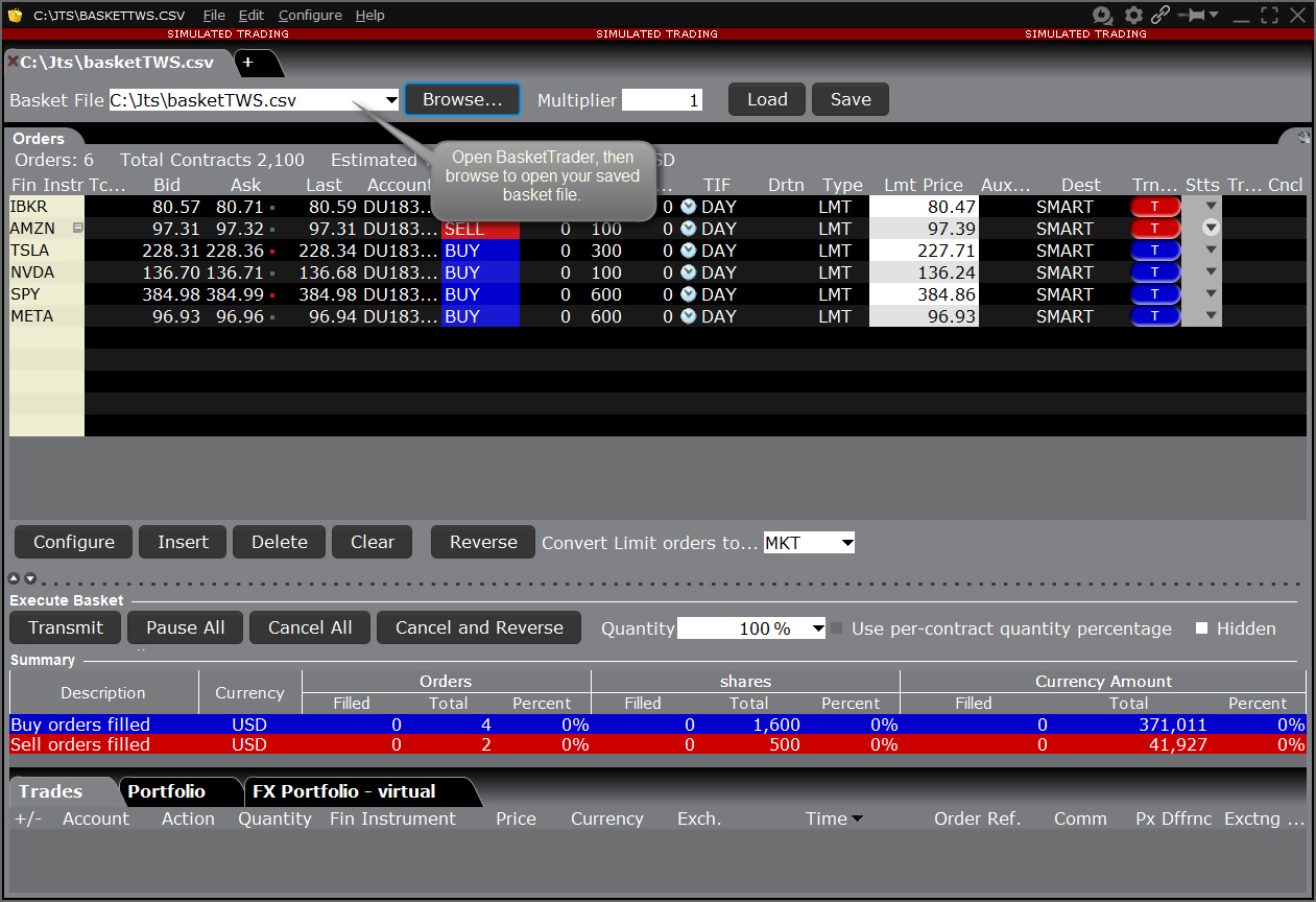 Basket Orders example